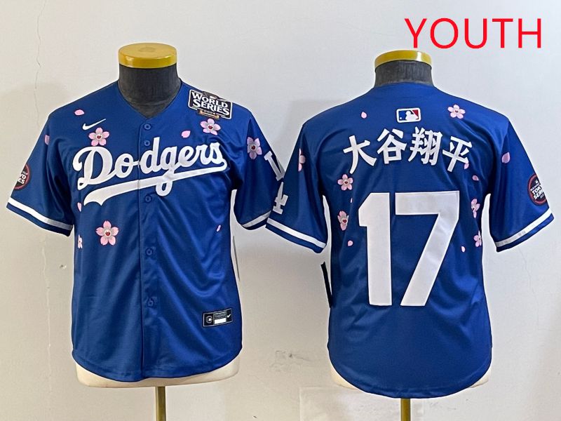 Youth Los Angeles Dodgers #17 Ohtani Blue Sakura Edition 2025 Nike MLB Jersey style 13->youth mlb jersey->Youth Jersey
